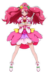  back_bow bow choker closed_mouth crossed_arms cure_grace earrings female flower footwear_bow full_body gloves green_bow gunbuster_pose hair_bun hair_flower hair_ornament hanadera_nodoka healin&#039;_good_precure healing_wand heart heart_hair_ornament heart_wand highres holding holding_wand jewelry layered_skirt legs_apart long_hair looking_at_viewer magical_girl on_kazu pink_bow pink_choker pink_eyes pink_hair pink_skirt precure puffy_sleeves purple_skirt rabirin_(precure) red_flower red_rose rose serious shiny_skin shoes simple_background single_hair_bun skirt solo standing wand white_background white_footwear white_gloves white_skirt 