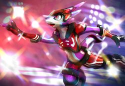  2019 3d_(artwork) anthro armor digital_media_(artwork) lens_flare male purple_body purple_skin red_eyes sdx3 solo stadium unknown_species 