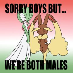  1:1 ambiguous_gender anthro closed_eyes duo english_text gardevoir generation_3_pokemon generation_4_pokemon gradient_background hi_res lol_comments lopunny male_(lore) mysteryfanboy91 nintendo open_mouth pokemon pokemon_(species) reaction_image simple_background smile text the_truth 