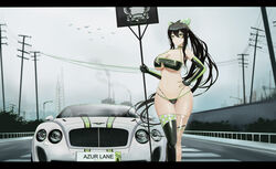  absurdres alternate_costume alternate_hairstyle areola_slip ass_visible_through_thighs asymmetrical_gloves asymmetrical_legwear azur_lane bare_shoulders bentley bentley_continental_gt bikini bird black_bikini black_hair black_thighhighs blush bow breasts car checkered_bow checkered_clothes checkered_legwear choker cleavage collarbone commentary copyright_name country_connection elbow_gloves factory feet_out_of_frame female fingerless_gloves gloves green_choker green_eyes green_nails green_trim groin hair_between_eyes hair_ribbon hairbow halterneck hand_on_own_hip high_ponytail highres holding indomitable_(azur_lane) kcar66t large_breasts license_plate linea_alba long_hair looking_at_viewer motor_vehicle multi-strapped_bikini parted_lips ponytail power_lines product_placement race_queen railing ribbon road royal_navy_emblem_(azur_lane) see-through see-through_bikini see-through_legwear sidelocks sign skindentation smoke_trail smokestack solo spaghetti_strap sports_car standing stomach swimsuit taut_bikini thigh_gap thighhighs thighs thong two-tone_gloves underboob utility_pole very_long_hair 