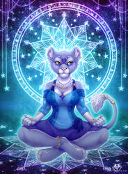  4_toes anthro barefoot claws clothing cosmic_background countershade_feet countershading crossed_legs digitigrade dolphydolphiana ear_piercing ear_ring feet felid female lion mammal pantherine piercing ring_piercing solo tail toes 