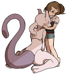  2019 ambiguous_gender blush duo elaine_(pokemon) female generation_1_pokemon hi_res human legendary_pokemon mammal mewtwo nintendo pokemon pokemon:_let&#039;s_go pokemon_(species) she_tikin smile 