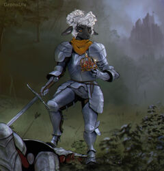  anthro armor arrow_(weapon) barefoot battlefield black_body black_fur bovid brown_eyes caprine castle chainmail clothing corpse couter crown cuirass cuisse curled_hair detailed_background dusk faulds feet female fog forest full-length_portrait fur gauntlets gloves grass great_sword gronnulv hair handwear headgear hooves kerchief knight knight_armor mammal medieval medieval_armor melee_weapon neckerchief orange_eyes orange_scarf outside pauldron plackart plant plate_armor poleyn portrait ranged_weapon rerebrace sabatons scarf schynbalds sheep short_hair shrub solo standing sword tree unguligrade vambrace warrior weapon white_hair 