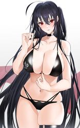  adjusting_clothes adjusting_strap adjusting_swimsuit ahoge azur_lane bad_id bad_twitter_id bare_shoulders bikini black_bikini black_choker black_hair blush breasts choker cleavage collarbone cowboy_shot crossed_bangs female hair_between_eyes highres large_breasts long_hair looking_at_viewer multi-strapped_bikini_bottom navel no_jacket official_alternate_costume parted_lips raitho red_eyes skindentation smile solo swimsuit taihou_(azur_lane) taihou_(enraptured_companion)_(azur_lane) thick_thighs thigh_gap thigh_strap thighs very_long_hair 