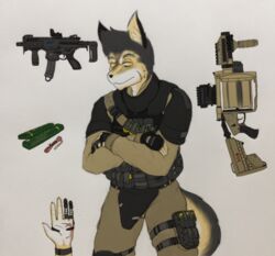  anthro canid canine explosives hi_res male mammal mark_hammond_smith mercenary military ranged_weapon scar soldier solo warrior weapon yellow_eyes zhs zzinhimsum 