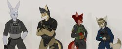  anthro canid canine clothed clothing edward_flemming_vishop female fox frankie_jay_dimaggio group hair hi_res lagomorph leporid male mammal mark_hammond_smith military model_sheet perkins_jonathan_lotty rabbit scar soldier warrior zhs zzinhimsum 