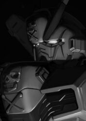  absurdres crossbone_gundam crossbone_gundam_ghost crossbone_gundam_x-0 glasses1255 glowing glowing_eyes greyscale gundam highres looking_ahead mecha mobile_suit monochrome no_humans robot science_fiction skull_and_crossbones solo upper_body v-fin 