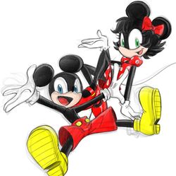  2018 aeolus06 alternate_form anthro biped black_body black_fur black_nose blue_eyes bottomwear clothing digital_media_(artwork) disney dress duo female footwear fur gloves green_eyes handwear hi_res male mammal mickey_mouse minnie_mouse mouse murid murine open_mouth open_smile pattern_clothing pattern_dress red_bottomwear red_clothing red_dress red_footwear red_shoes red_shorts rodent sega shoes shorts simple_background smile sonic_the_hedgehog_(series) spots spotted_clothing spotted_dress style_emulation tan_body tan_skin white_background white_clothing white_gloves white_handwear yellow_clothing yellow_footwear yellow_shoes 