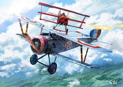  aerial_battle aircraft airplane battle biplane cloud day dogfight firing flying graphite_(medium) gyan_(akenosuisei) military military_vehicle original photoshop_(medium) pilot scenery sky traditional_media vehicle_focus weapon world_war_i 