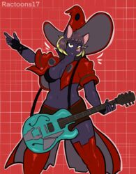  anthro arc_system_works bat black_hair charlotte_corvinus_(charliecorvinus) clothing female guilty_gear guitar hair handwear hi_res hybrid i-no_(guilty_gear) leaf-nosed_bat mammal megabat microbat musical_instrument plucked_string_instrument ractoons short_hair slightly_chubby slightly_chubby_female solo string_instrument vampire_bat yangochiropteran 