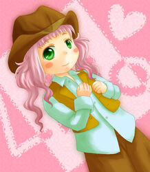  bad_id bad_pixiv_id blush cowboy_hat cowboy_western el_cazador_de_la_bruja female green_eyes hat lirio pink_hair solo suzutou 