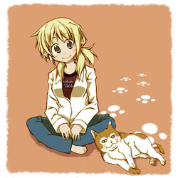  bad_id bad_pixiv_id blonde_hair feline female hidamari_sketch miyako_(hidamari_sketch) sabanomisoni_gonta sitting solo yellow_eyes 