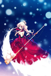  bad_id bad_pixiv_id blonde_hair commentary_request dress elbow_gloves female gloves long_hair original red_eyes scythe solo tamaki_fuyu 