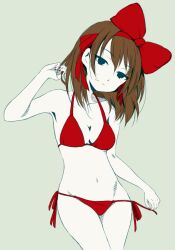  bad_id bad_pixiv_id bikini brown_hair female flat_color hair_ribbon halterneck medium_hair nail_polish red_bikini ribbon rokujou_jun side-tie_bikini_bottom solo spot_color string_bikini suzumiya_haruhi suzumiya_haruhi_no_yuuutsu swimsuit 