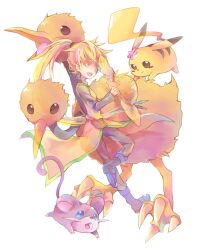  bad_id bad_pixiv_id blonde_hair buck_teeth chuchu_(pokemon) commentary_request doduo dress female flower hair_flower hair_ornament hat huan_li photoshop_(medium) pikachu pokemon pokemon_(creature) pokemon_adventures ponytail rattata sun_hat teeth yellow_(pokemon) yellow_dress yellow_eyes 