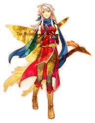  bare_shoulders boots breasts detached_sleeves female fire_emblem fire_emblem:_akatsuki_no_megami micaiah pantyhose scarf silver_hair yellow_eyes 