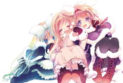  3girls apron axis_powers_hetalia bad_id bad_pixiv_id belarus_(hetalia) blonde_hair blue_eyes boots bow capelet closed_eyes coat dress fur_hat genderswap_(mtf) gloves hair_ornament hairband hairbow hairclip hat holding_hands long_hair mitaonsha mittens multiple_girls open_mouth pantyhose photoshop_(medium) pink_hairband purple_eyes red_hairband ribbon rule_63 russia_(hetalia) short_hair siblings sisters smile tears ukraine_(hetalia) x_hair_ornament 