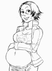  bad_id bb_(baalbuddy) breasts cleavage female glasses greyscale gyakuten_saiban hair_ornament hairclip inactive_account jacket large_breasts maggey_byrde md5_mismatch monochrome open_clothes open_jacket phoenix_wright:_ace_attorney_-_justice_for_all photoshop_(medium) pregnant short_hair smile tank_top 