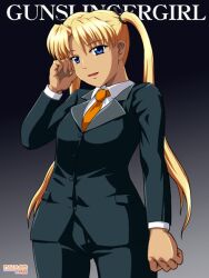  artist_request blonde_hair blue_eyes formal gunslinger_girl necktie suit triela twintails 