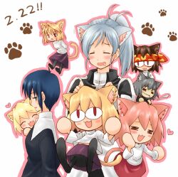  &lt;|&gt;_&lt;|&gt; 2boys 6+girls :3 =_= ^_^ animal_ears antenna_hair arcueid_brunestud blonde_hair blush blush_stickers carnival_phantasm cat_day cat_ears cat_tail chibi ciel_(tsukihime) closed_eyes commentary_request drooling grey_hair habit headband kemonomimi_mode melty_blood multiple_boys multiple_girls neco-arc neco-arc_bubbles neco-arc_chaos neco-arc_destiny neco-arc_evolution neco_spirit nun open_mouth photoshop_(medium) pikakoya pink_hair purple_skirt riesbyfe_stridberg skirt tail tsukihime 