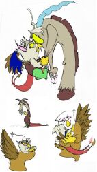  2012 avian baby beak chimera discord_(mlp) draconequus dragon duo feathered_wings feathers female feral friendship_is_magic gilda_(mlp) gryphon hasbro male my_little_pony mythological_avian mythological_creature mythological_scalie mythology scalie tail unknown_artist wings young 