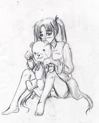  barefoot gunslinger_girl stuffed_animal teddy_bear triela twintails 