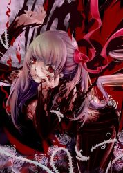  commentary_request dark_persona dark_sakura fate/stay_night fate_(series) female highres leaning_forward long_hair matou_sakura plant purple_hair red_eyes renzuoen solo thorns vines 