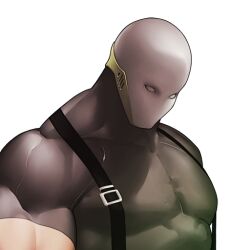  1boy chadha male_focus mask muscular no_eyes official_art profile solo suspenders tomoyuki_kotani yatagarasu_(game) 