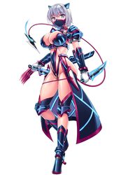  ayesha_(taimanin_asagi_battle_arena) bodysuit boots breasts curvy female female holding holding_weapon huge_breasts knife leotard lilith-soft looking_at_viewer mask saijou_satoru shiny shiny_skin short_hair solo taimanin_asagi_battle_arena thighs weapon 