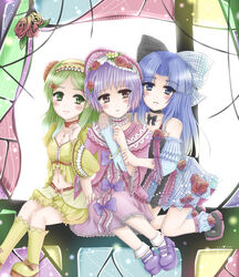  3girls asakura_ryouko bad_id bad_pixiv_id blue_eyes blue_hair dress flower frills gothic_lolita green_eyes green_hair kimidori_emiri lolita_fashion long_hair mizuki_miyu multiple_girls nagato_yuki purple_hair short_hair suzumiya_haruhi_no_yuuutsu 