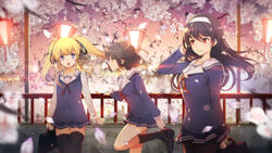  black_hair blonde_hair blue_eyes brown_hair cherry_blossoms headband katou_megumi khanshin kneehighs long_hair pantyhose red_eyes saenai_heroine_no_sodatekata sawamura_spencer_eriri seifuku short_hair thighhighs twintails yellow_eyes 