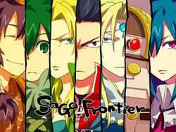  asellus_(saga_frontier) blonde_hair blue_(saga_frontier) blue_eyes column_lineup commentary_request em_crazy emilia_(saga_frontier) long_hair lute_(saga_frontier) mecha multiple_boys multiple_girls red_(saga_frontier) riki_(saga) robot saga saga_frontier short_hair split_crop t260g_(saga) 