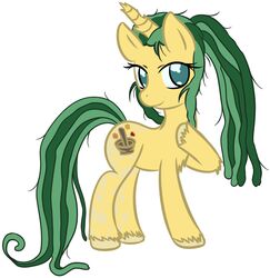  blue_eyes cutie_mark dreadlocks equid equine female feral green_hair hair hasbro horn mammal multicolored_hair my_little_pony mythological_creature mythological_equine mythology ponytail simple_background sleepymomo smile solo unicorn white_background yellow_body 