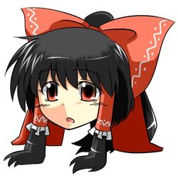  bad_id bad_pixiv_id black_hair bow chigaunsuyo hair_ribbon hair_tubes hairbow hakurei_reimu long_hair lowres no_humans open_mouth ponytail prehensile_hair red_bow red_eyes ribbon simple_background solo sora_no_amagumo touhou yukkuri_shiteitte_ne 