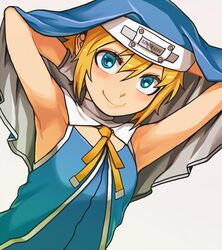  1boy aqua_eyes armpits blonde_hair blue_eyes bridget commentary_request gloves guilty_gear guilty_gear_vastedge_xt habit kuroshin male_focus nun otoko_no_ko smile solo 