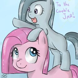  1:1 2012 blue_background blue_eyes duo earth_pony english_text equid equine female feral friendship_is_magic fur grey_body grey_fur grey_hair hair hasbro horse mammal marble_pie_(mlp) my_little_pony open_mouth pink_body pink_fur pink_hair pinkamena_(mlp) pinkie_pie_(mlp) pony purple_eyes riding sibling_(lore) signature simple_background sister_(lore) sisters_(lore) smile speccysy text young young_feral 