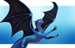  2018 absurd_res blue_body blue_scales digital_media_(artwork) dragon european_mythology feral green_eyes hi_res kenox membrane_(anatomy) membranous_wings mythological_creature mythological_scalie mythology scales scalie simple_background smile solo tail teeth western_dragon wings wrappedvi 