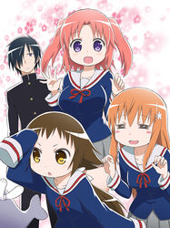  1boy 4girls =_= blue_eyes blush_stickers brown_hair company_connection crossover gakuran kannagi kanpachi light_brown_hair mikakunin_de_shinkoukei mitsumine_hakuya mitsumine_mashiro multiple_girls nagi_(kannagi) oversized_clothes pachi_(kanpachi) photoshop_(medium) pink_hair school_uniform short_hair_with_long_locks sleeves_past_fingers sleeves_past_wrists two_side_up yellow_eyes yonomori_benio yonomori_kobeni yuuki_shin&#039;ichi 