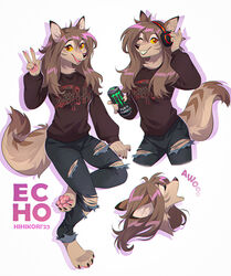  2023 4_toes 5_fingers anthro awoo barefoot breasts canid canine canis claws clothed clothing coyote death_(band) digital_media_(artwork) duo feet female fingers hi_res hihikori mammal monster_energy open_mouth orange_sclera pawpads paws red_eyes smile teeth toe_claws toes tongue 