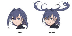  blue_eyes blue_hair closed_mouth english_text evil_grin evil_smile female grin hair_between_eyes hair_intakes hololive hololive_english how_the_grinch_stole_christmas looking_at_viewer multiple_views noart_0 ouro_kronii portrait simple_background smile the_grinch virtual_youtuber white_background 