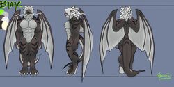  2:1 4_toes 5_fingers anthro blaze_(artist) blaze_the_dragon blue_background claws dark_markings dragon facial_markings feet fingers gradstressed_(artist) green_eyes grey_body grey_tail grey_wings hair head_markings hi_res horn leg_markings male markings model_sheet muscular muscular_anthro muscular_male mythological_creature mythological_scalie mythology scalie simple_background solo tail tail_markings toe_claws toes white_hair white_horn wings 