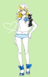  asakura_noi bikini blonde_hair braid collarbone commentary_request female heart kirisame_marisa short_hair side_braid single_braid sleeveless smile solo standing striped swimsuit tankini touhou yellow_eyes 