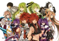  3boys 3girls aisha_landar angkor_(elsword) aqua_eyes armor bandeau black_hair blade_master_(elsword) blonde_hair book breasts chung_seiker cleavage coat code:_empress_(elsword) code:_nemesis_(elsword) commentary_request copyright_name deadly_chaser_(elsword) dual_persona elemental_master_(elsword) elsword elsword_(character) eve_(elsword) flat_chest gauntlets gloves grand_archer_(elsword) green_eyes green_hair iron_paladin_(elsword) ivy60530 long_hair lord_knight_(elsword) medium_breasts midriff multicolored_hair multiple_boys multiple_girls navel photoshop_(medium) pointy_ears ponytail purple_eyes purple_hair purple_legwear raven_cronwell reckless_fist_(elsword) red_eyes red_hair rena_erindel rune_slayer_(elsword) scarf short_hair skirt smile symmetry thighhighs twintails two-tone_hair underboob void_princess_(elsword) white_background white_hair wind_sneaker_(elsword) yellow_eyes 