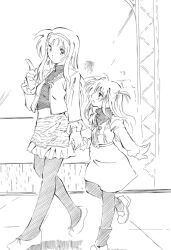  2girls aged_up arisa_bunnings commentary greyscale holding_hands jason_(kaiten_kussaku_kikou) long_hair lyrical_nanoha monochrome multiple_girls pantyhose photoshop_(medium) time_paradox tsukimura_suzuka 