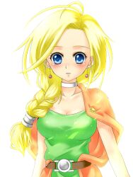  bianca_(dq5) blonde_hair blue_eyes blush braid breasts cape choker cleavage commentary_request dragon_quest dragon_quest_v female hair_over_shoulder long_hair medium_breasts single_braid solo tsuyuki_yuutarou 