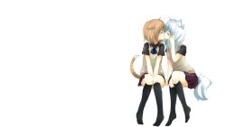  animal_ears blush catgirl foxgirl kissing photoshop seifuku skirt socks tail yuri 