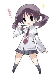  bad_id bad_pixiv_id blush blush_stickers catchphrase chibi female hanada_kirame necktie photoshop_(medium) pleated_skirt saki_(manga) saki_achiga-hen sasaki_mutsumi school_uniform shindouji_school_uniform skirt smile twintails 