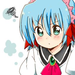  1boy alternate_costume aqua_eyes ayasaki_hayate blue_hair blush commentary_request crossdressing hair_ribbon hayate_no_gotoku! maid male_focus otoko_no_ko ribbon simple_background solo squiggle u-ron96 white_background 