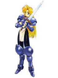  90s armor blonde_hair female janne_d&#039;arc smile solo sword weapon world_heroes 