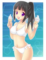  bad_id bad_pixiv_id bikini black_hair chitanda_eru female food hinata_mirun hyouka ice_cream long_hair ponytail purple_eyes swimsuit 